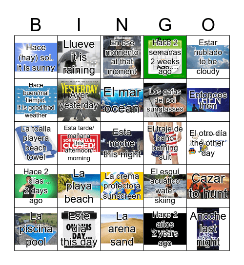 Spanish with pictures Bingo Card