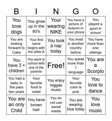 AUTUMN'S 1ST BIRTHDAY Bingo Card