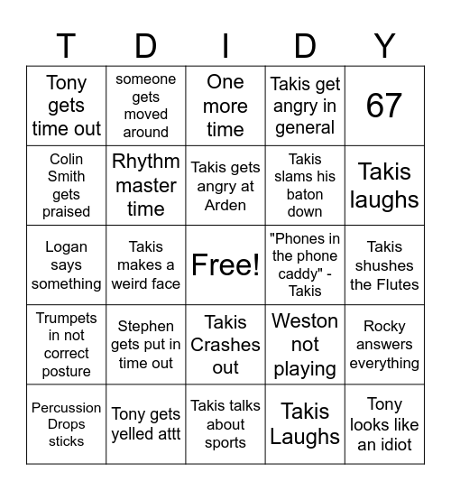 Symphony Band Bingo!! Bingo Card