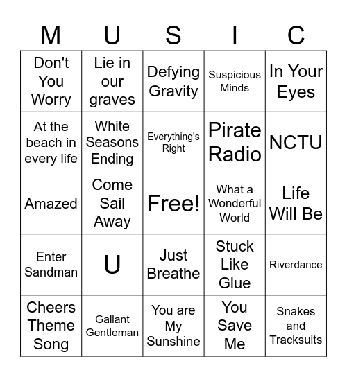ALF Class # 28 Music Bingo Card