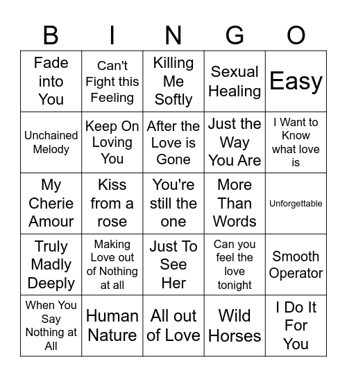 Baby Making Music Bingo Card