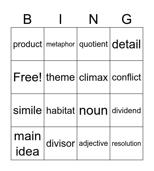 Week 6 Bingo Card