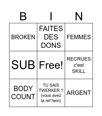 CAST WOTOP Bingo Card