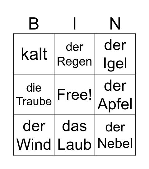 Herbst Bingo Card