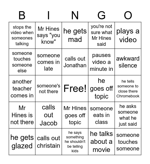 Mr benett Bingo Card