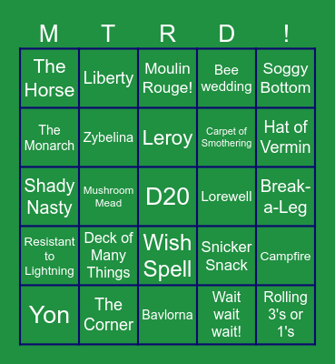 MTRD Bingo Card
