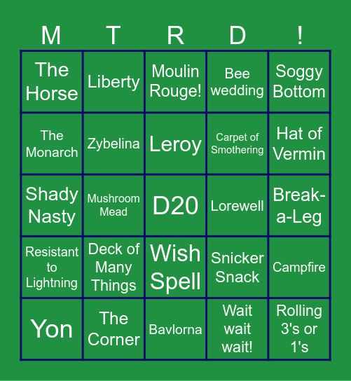 MTRD Bingo Card