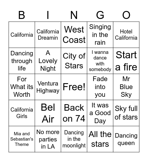 Homecoming Bingo Card