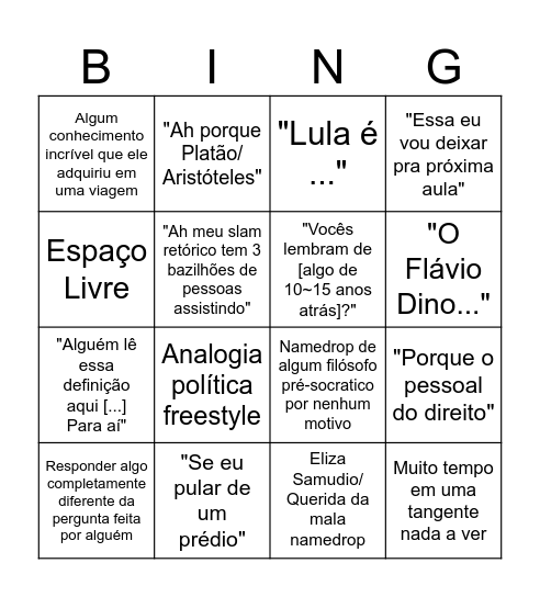 The Palace Bingo Card