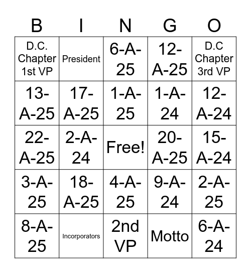 Bingo 1 Bingo Card