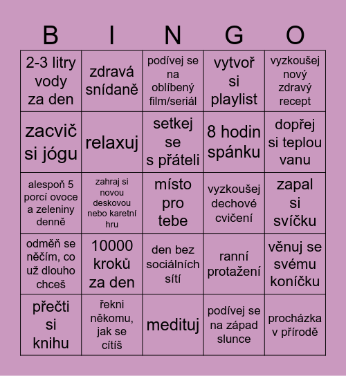 Wellbeing Bingo Card