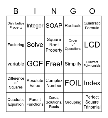 MAT1033 Test 3 Bingo Card
