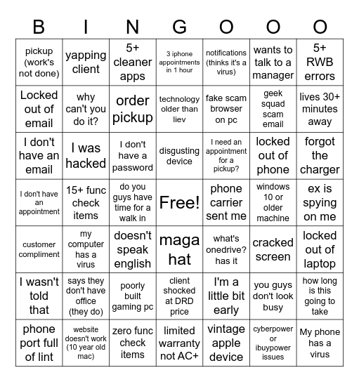 geek squad bingo Card