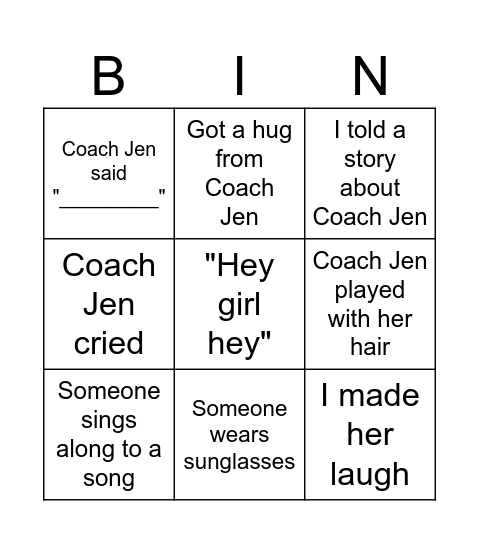 Coach Jen Bingo Card