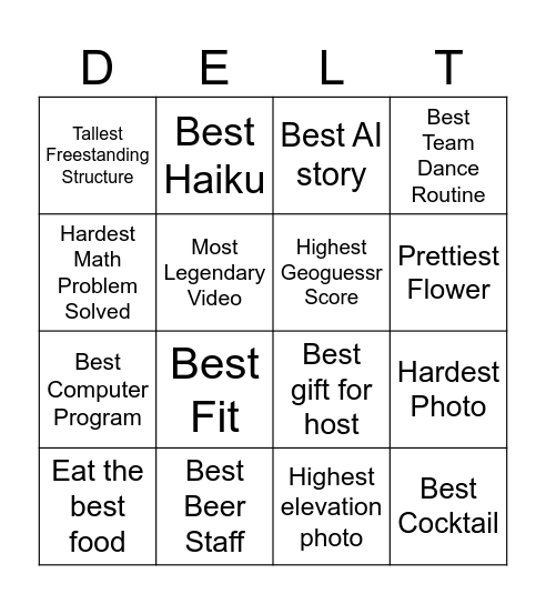 THE GREAT DELT CHALLENGE Bingo Card