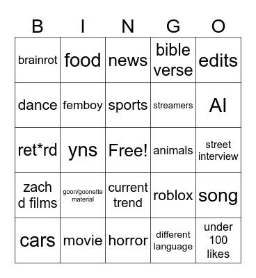 TIKTOK VIEWER FYP BINGO Card