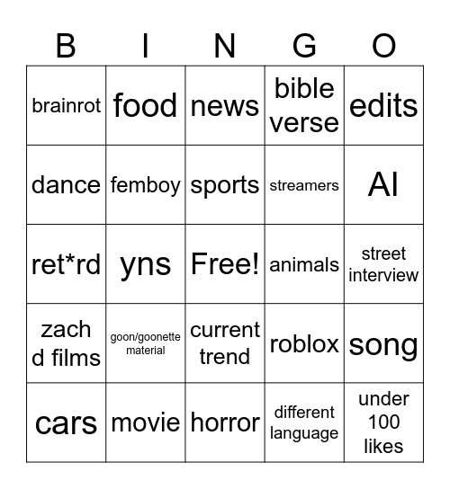 TIKTOK VIEWER FYP BINGO Card