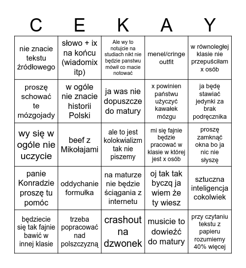 Czekayowa bingo Card