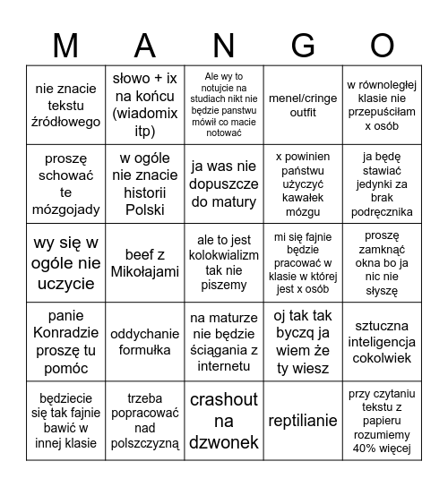 Czekayowa bingo Card