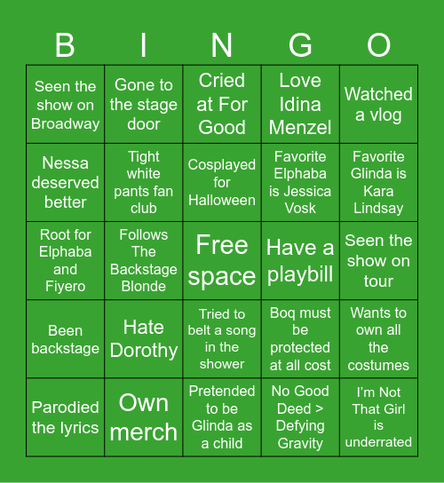 Wicked Bingo Card