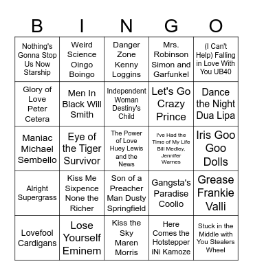 Music BINGO Round Two November 8, 2025 Movie Hits Bingo Card
