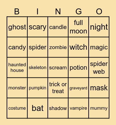 Halloween bingo Card