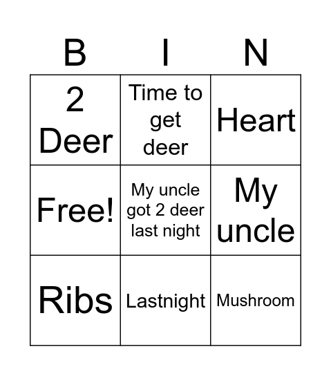 Deer Bingo Card