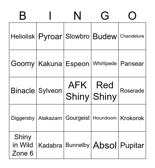 POKÉMON LEGENDS: Z-A SHINY BINGO Card