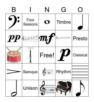 Music Terms and Symbols Bingo Card