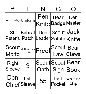 Bear Bingo Card