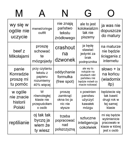 Czekayowa bingo Card