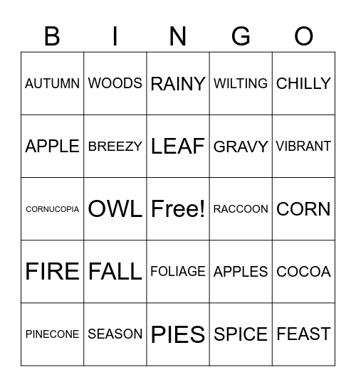 AUTUMN TINA Bingo Card