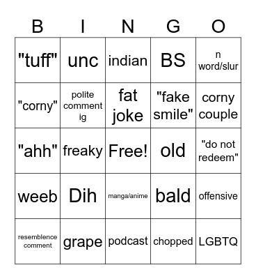 dumb posts comments Bingo Card