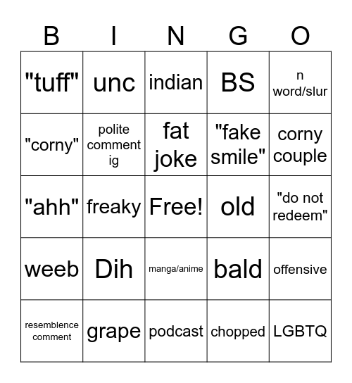 dumb posts comments Bingo Card