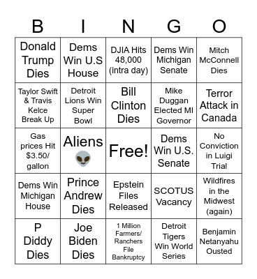 Frank's 2026 Bingo Card Bingo Card