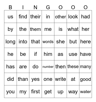Level 1 Sight Words Bingo Card