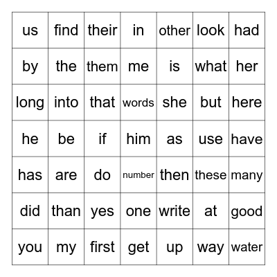 Level 1 Sight Words Bingo Card