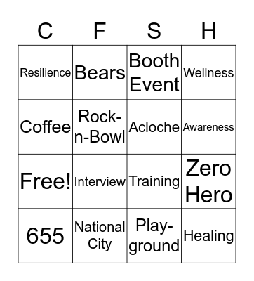 TCFSH Bingo Card