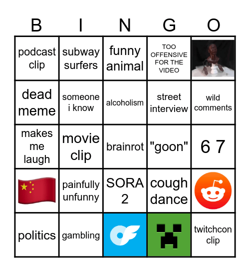 COOKED IG REELS BINGO Card