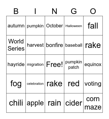 Autumn Bingo Card