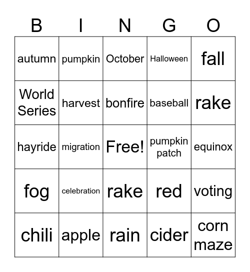 Autumn Bingo Card
