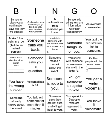 Phonebank Bingo Card