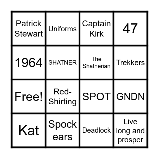 STAR TREK Bingo Card