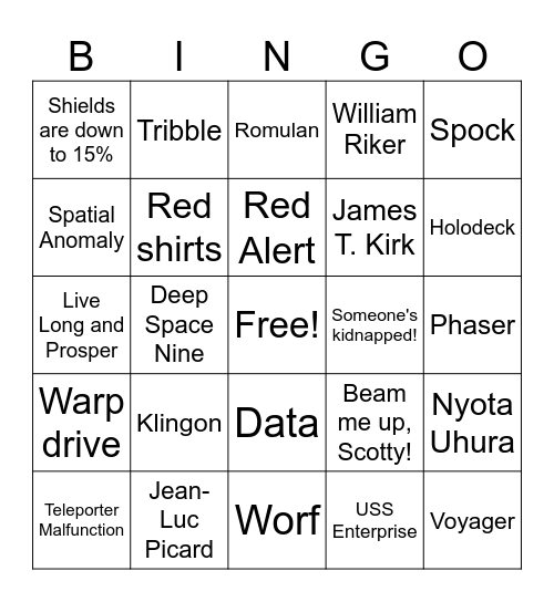 Star Trek Bingo Card