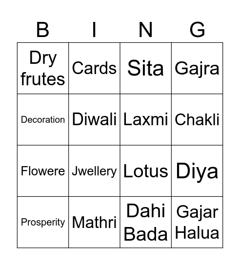 Diwali 2025 at Jhanwar's Bingo Card