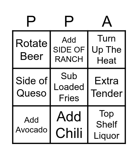 Upsell Contest Bingo Card