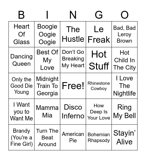 Round #4: 70's Hits Bingo Card