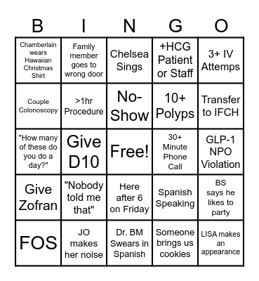 4th Quarter Endo Bingo Card