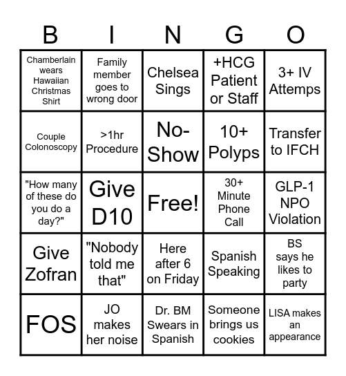 4th Quarter Endo Bingo Card