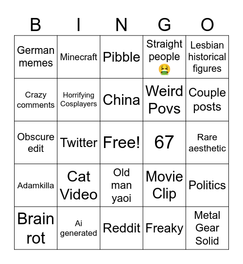 My reels bingo Card